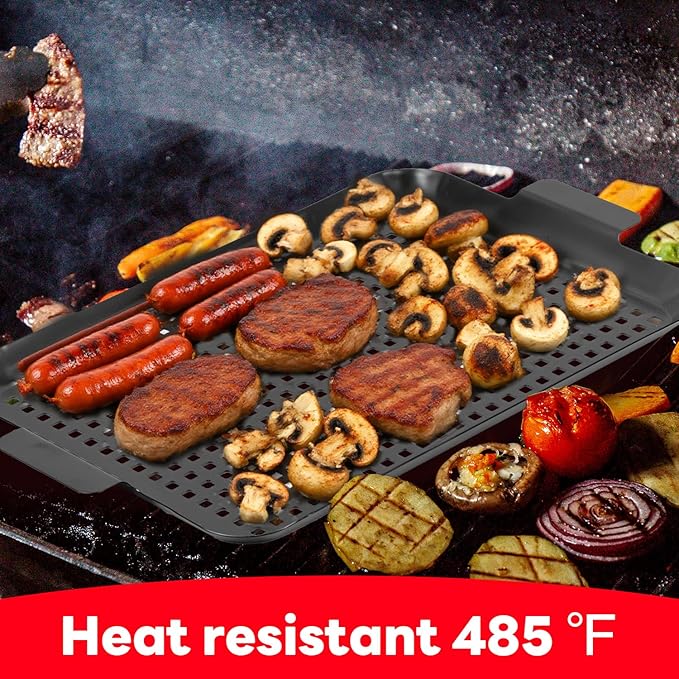 gzcmxh Outdoor Grill Pans Tray Barbecue Plate 2 Grilling Baskets Outdoor Grill Pans with Hole BBQ Grill Tray Grilling Basket Set for Camping Vegetable Meat (dark black)