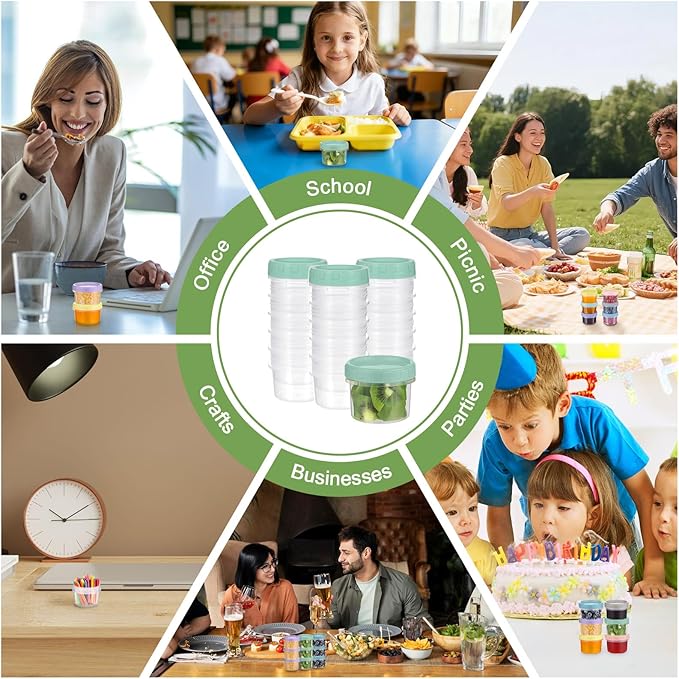 24 Piece 2 oz Plastic Food Storage Containers with Lids, Reusable Freezer Storage Containers, Small Meal Prep Containers with Pen and Brush, BPA-Free, Screw Top, Microwave & Dishwasher Safe