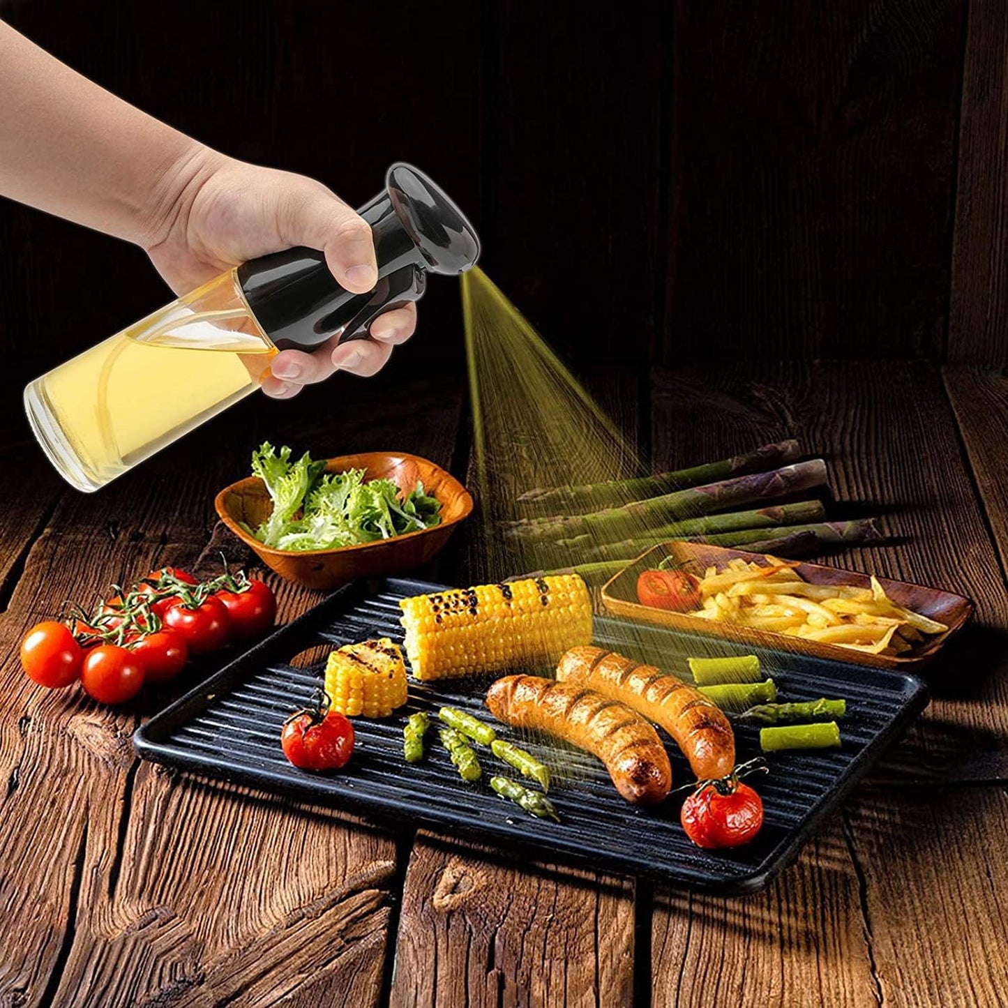 Olive Oil Sprayer for Cooking, 200ml Glass Oil Dispenser Bottle Spray Mister, Refillable Food Grade Oil Vinegar Spritzer Sprayer Bottles for Kitchen, Air Fryer, Salad, Baking