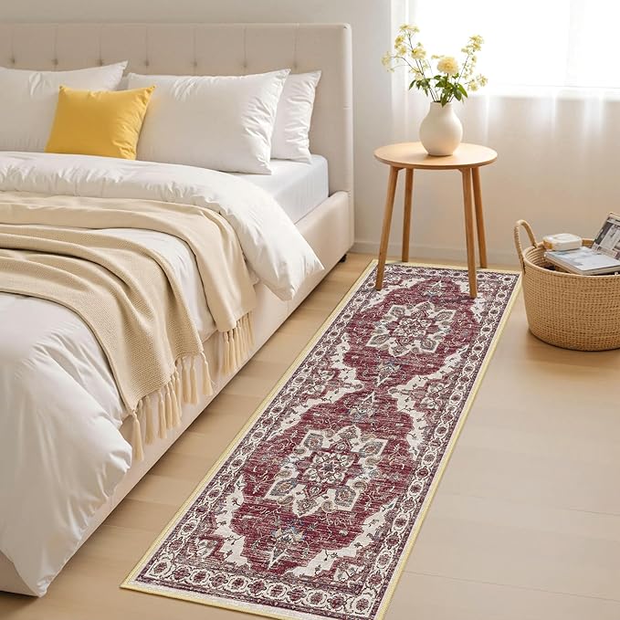 Tritard Non Slip Kitchen Rugs Sets of 3 Washable Kitchen Rug Boho Kitchen Mats for Floor Soft Kitchen Runner Rug Non Skid Kitchen Floor Carpet for Entryway Hallway Laundry Room, Brick Red