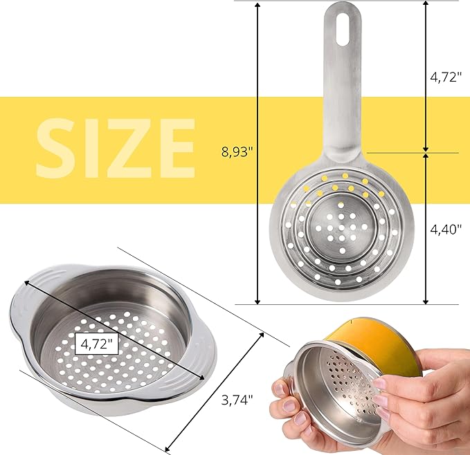 Pack of 2 Universal Can Colanders – Multipurpose Food Grade Colander with Handle for Large and Small Cans Vegetable Fruit Tuna Fish Strainer Small Strainer Set Stainless Steel