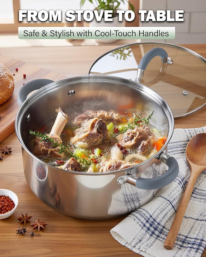 Cook N Home Large Stock Pot with Lid, 16-Quart Basic Stainless Steel Cooking Gumbo Soup Pot, Stay-Cool Silicone Handles
