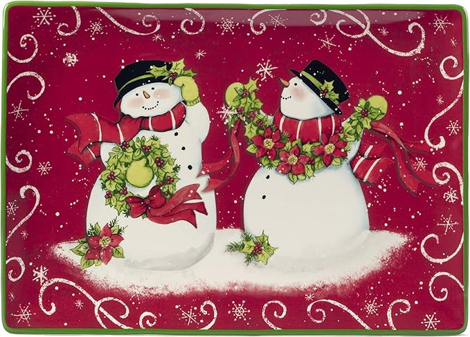 Certified International Holiday Magic Snowman Rectangular Serving Platter, 14" X 10", Multicolor, Large