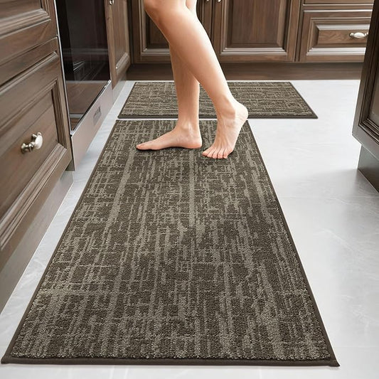 COSY HOMEER Kitchen Rugs 20"x32"+20"x48",Absorbent Soft Kitchen Mats for Floor,Non Slip Kitchen Runner Rug,Washable Kitchen Floor Mats for Sink Mat,Hallway,Laundry,Light Brown