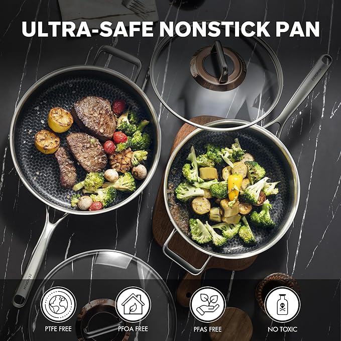 ZEROPAN Hybrid Nonstick 3.5-Quart Sauté Pan,Frying Pans Nonstick with Lid,PFAS PFOA PTFE Free,Stay-Cool Handle,10 Inch Deep Frying Pan,Dishwasher-Friendly, Oven Safe, Compatible with All Cooktops