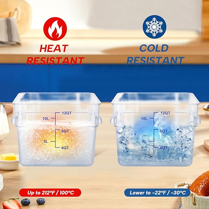 STEELUS 4 Pack 12 Quart Food Storage Containers with Lids, Polycarbonate Square Commercial Food Containers, NSF, Clear, New Version