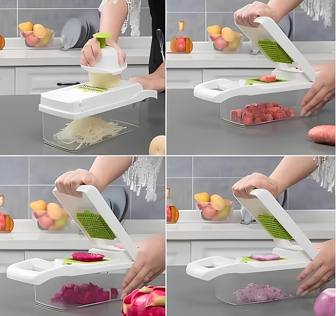 All-in-One Vegetable Chopper and Spiralizer Food Chopper with Container, Fruit Slicer, House Essentials, Kitchen Appliances & Gadgets