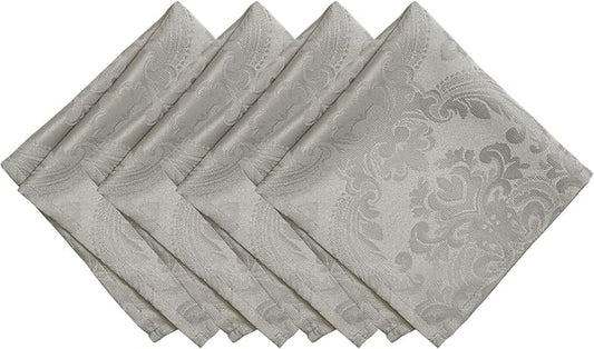 Elrene Home Fashions Caiden Elegance Damask Waterproof, Stain & Wrinkle Resistant Fabric Napkins (Set of 4), 17" x 17", Silver