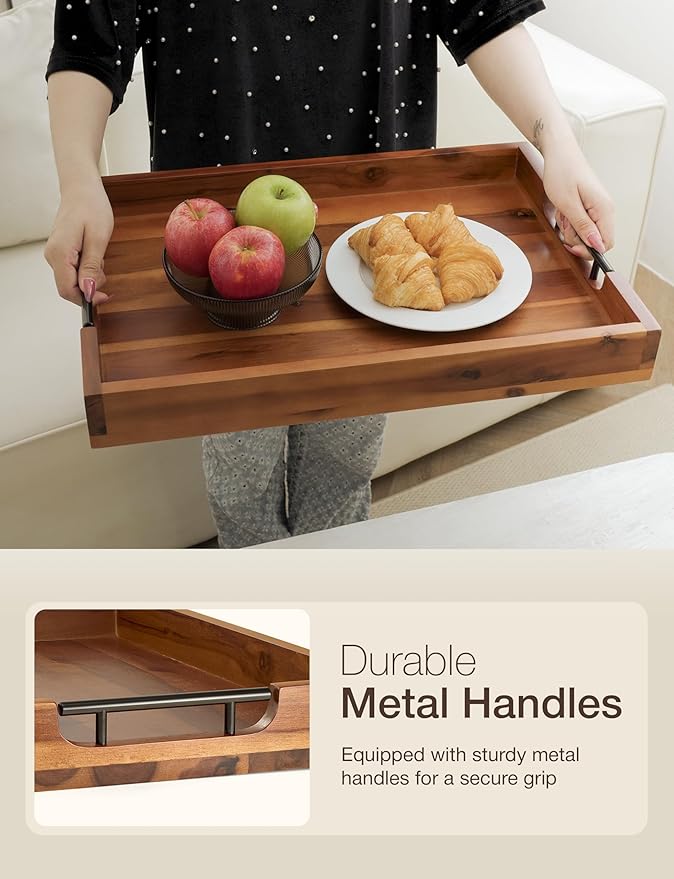 20 x 14 Inch Large Ottoman Tray for Living Room – Large Wooden Tray for Ottoman , Decorative Serving Tray with Handles, for Coffee Table, Kitchen Counter & Home Decor