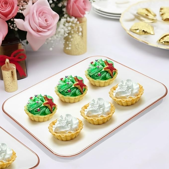 3 Pack Rose Gold Plastic Serving Trays for Party - Rose Gold Serving Tray 8 x 11 Inch - Heavy Duty Dessert Trays for Food - Rectangular Party Serving Trays for Entertaining