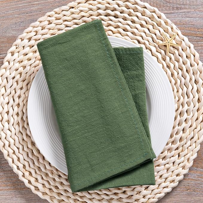 MLMC 4 Pack Olive Green Cloth Napkins Rustic Washable Cotton Linen Napkins Set of 4 17"x17" Reusable Dinner Napkins Cloth for Spring Wedding Party Gatherings Decor
