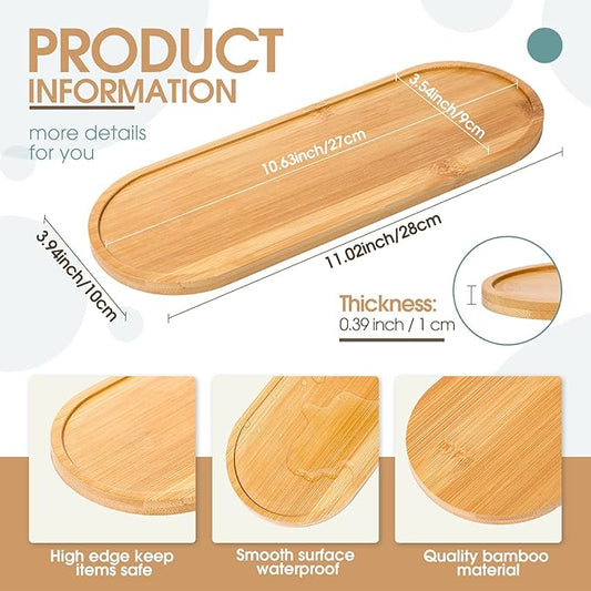 Chengu 3 Pcs Bamboo Vanity Trays for Bathroom Small Wooden Serving Tray for Bathroom Counter Food Appetizer Tea Dessert Kitchen Candle Tissue Toilet Tank Home Decor, 11 x 4 Inch(Oval Edge Style)