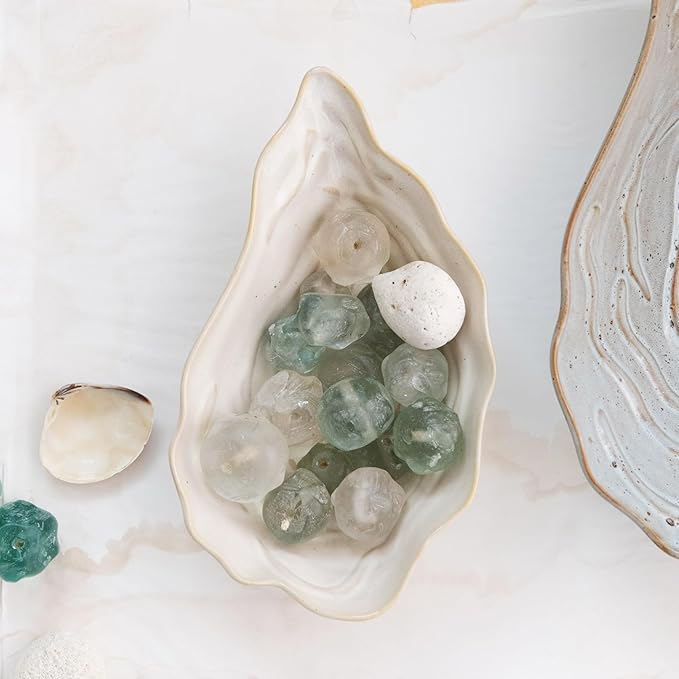 Creative Co-Op Oyster Shaped Stoneware Bowl, Cream