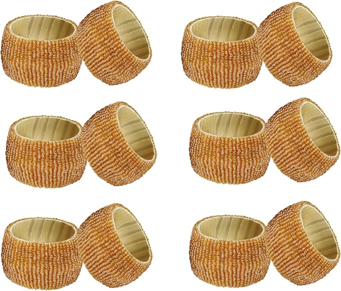 COTTON CRAFT Beaded Napkin Rings - Set of 12 Napkin Rings - Handmade Glitz Dining Table Napkin Holders - Christmas Xmas Holiday Party Halloween Harvest Autumn Fall Thanksgiving Gift Décor - Champagne
