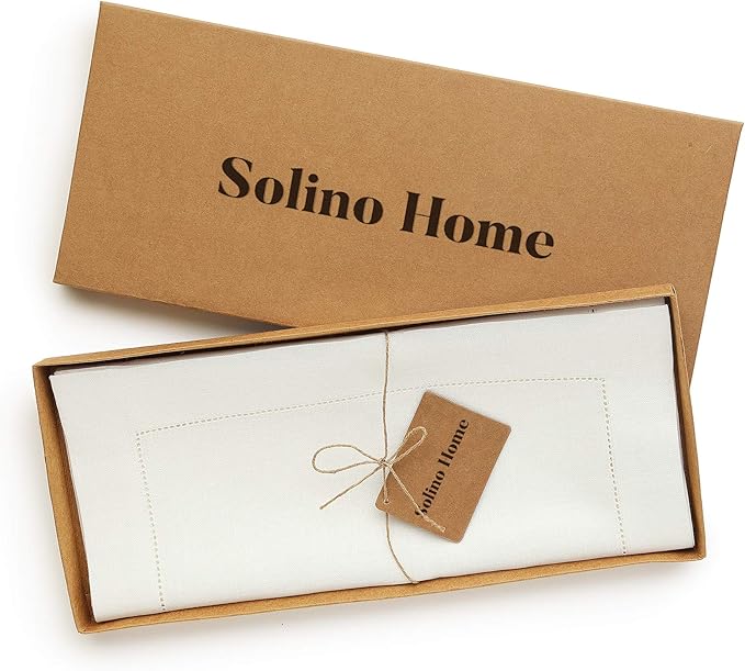 Solino Home Linen Ivory Table Runner 120 Inches Long - 100% Pure Linen 14 x 120 Inch Table Runner for Spring, Easter - Classic Hemstitch