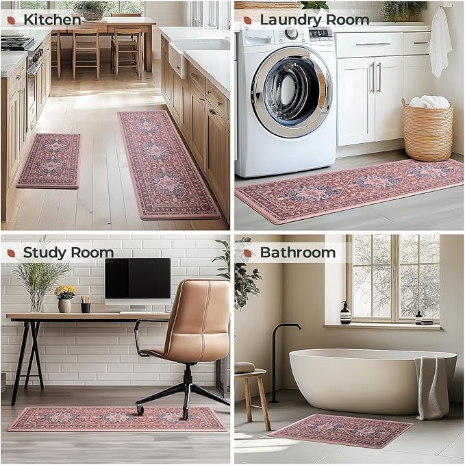FRESHMINT Anti Fatigue Kitchen Mats Set 2 PCS, Waterproof & Non-Skid Medallion Kitchen Rugs, Cushioned Kitchen Floor Mats for Standing Washable Comfort Kitchen Runners for Lanudry, Office, Sink