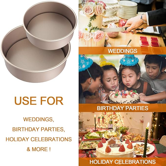 CHEFMADE Bakeware Round Cake Pan 2 Pieces, 6-Inch and 8-Inch with Removable Loose Bottom Nonstick & Quick Release Coating Chiffon Bakeware for Oven and Instant Pot Baking (Champagne Gold)