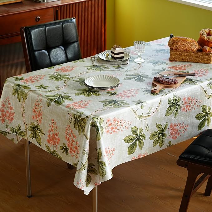 Rectangle Table Cloth,100% Waterproof Tablecloth Oil Proof Spill Proof Vinyl Table Cloth, Wipe Clean Plastic Table Cover for Dining, Camping, Indoor and Outdoor 54" x 102",Flower