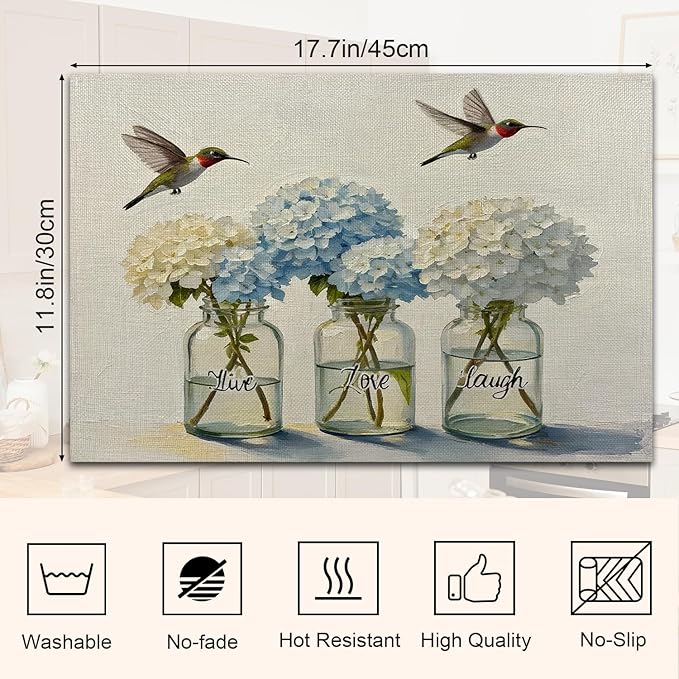 Live Love Laugh Rustic Placemats Resistant Place Mats Kitchen Decor Dining Decoration for Party, Floral Placemats Set of 4-09