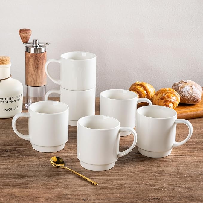 GBHOME 11OZ Stackable Coffee Mugs, Ceramic Coffee Mugs Set of 12 for Man,Woman,Dad,Mom, Porcelain Coffee Mugs for Latte/Cappuccino/Cocoa. Dishwasher&Microwave Safe, Off White