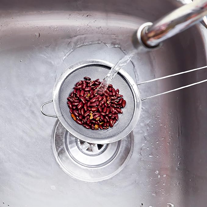 HIC Kitchen Fine Mesh Strainer With Helper Handle, 18/8 Stainless Steel, 3.75-Inch, For Sifting, Straining, And Draining Fruits, Vegetables, And Sauces