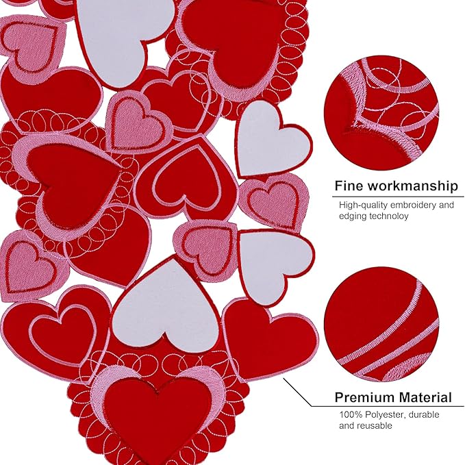 Valentines Day Table Runner, Embroidered Sweet Red Love Heart Table Runners, for Mother’s Day, Wedding Anniversary, Marriage Proposals, Engagements, Romantic Events Parties Decoration (14 ×86 inch)