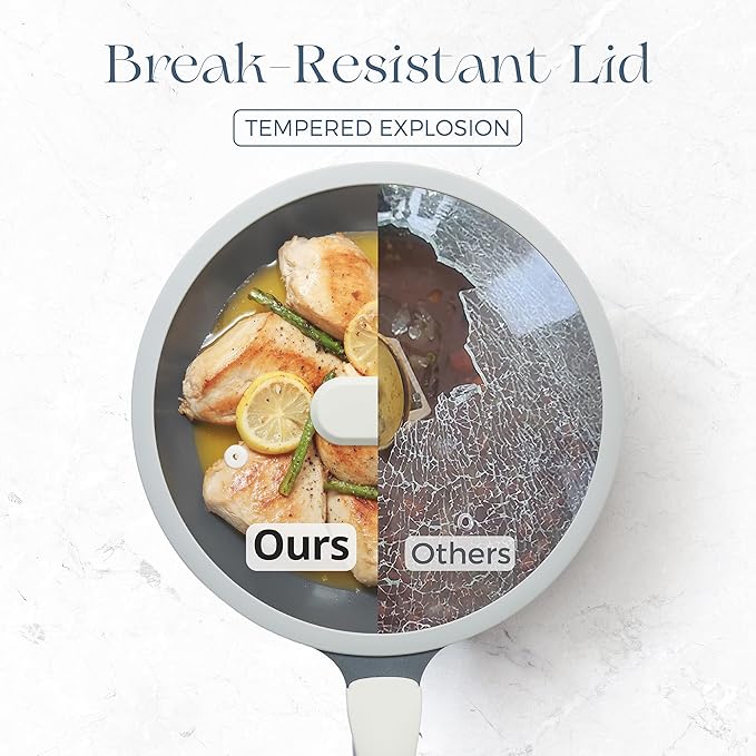 PRICUSIS 8Pcs Ceramic Nonstick Frying Pan Set with Lid, 8+10+12 Inch Induction Compatible Skillet with Stay Cool Handle, Fully Coated, 100% Dishwasher Safe, PFAS & PTFE & PFOA Free (Blueberry Gray