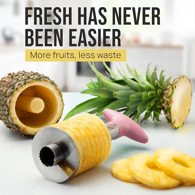Zulay Kitchen Stainless Steel Pineapple Corer & Slicer + Eye Removal Tool – Heavy Duty Pineapple Cutter with Reinforced Blade – Effortless Pineapple Core Remover & Slicer - Pink