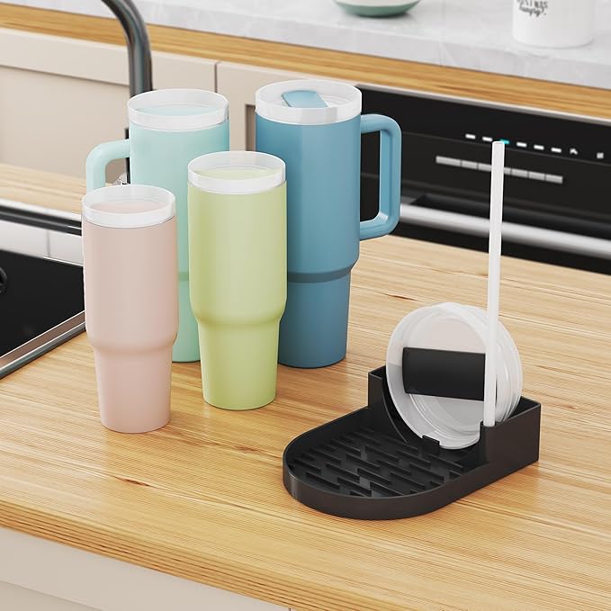 NiHome Silicone Water Bottle Drying Rack Compatible with Stanley Tumblers 20-40oz, Mugs, Wine Glasses, Compact Portable Cup Dryer Stand with Anti-Slip Base for Countertops, RVs & Travel (Black)