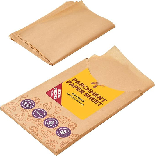 Katbite 16x24 Inch Parchment Paper Sheets, 100Pcs Non-Stick Precut Baking Parchment, Unbleached Parchment Paper for Baking, Cooking, Grilling, Frying and Steaming, Full Sheet Baking Pan Liners