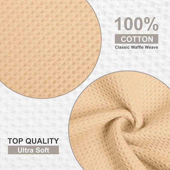 Kitinjoy 100% Cotton Kitchen Dish Cloths, 6 Pack Waffle Weave Ultra Soft Absorbent Dish Towels for Drying Dishes Quick Drying Kitchen Towels Dish Rags, (12" x 12", Apricot)