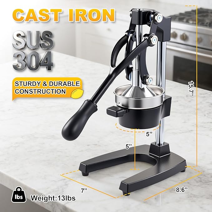 Manual Cast Iron Citrus Juicer,Commercial Hand Press Squeezer,Heavy Duty Countertop Squeezer for Fresh Orange Lemon Juice with Stainless Steel Cup