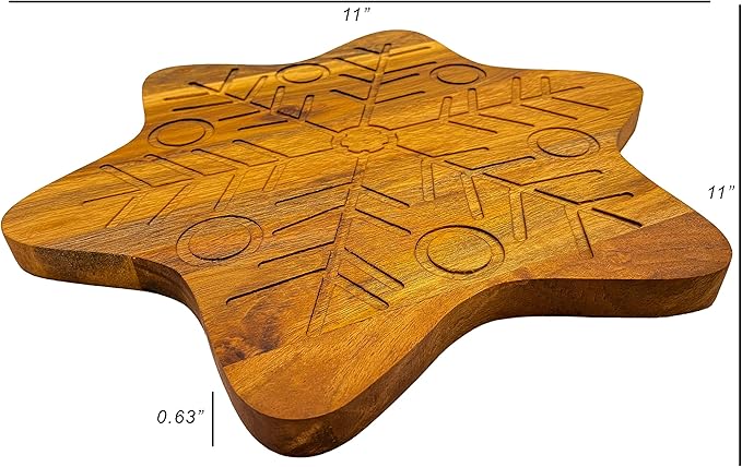 Treen Art Wood Cutting Board for Kitchen Star Shaped Wooden Cutting Board with Grooves, Christmas Decorative cutting board for Cheese and Charcuterie Serving Platter 11"L x 11"W