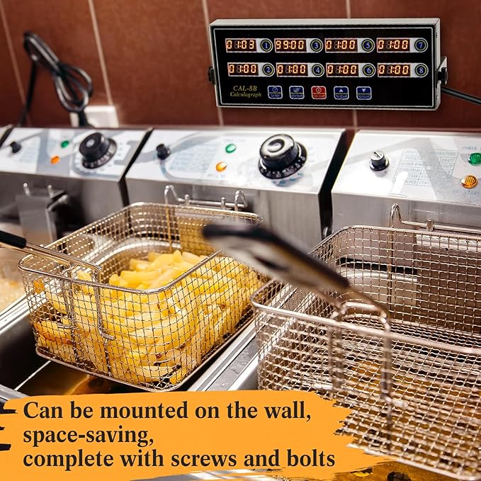 1 Pack Commercial 8 Channel Digital Kitchen Timer, Multi-Countdown Timer with Loud Alarm & Large LCD Display, Wall Mount or Countertop for Restaurant, Fry Station, Baking & Lab Use