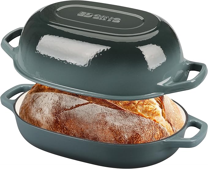EDGING CASTING Enameled Cast Iron Oval Dutch Oven Pot with Lid, Dutch Oven for Sourdough Bread Baking, Oval Bread Pan, Bread Oven, Bread Dutch Oven, 7qt, Slateblue