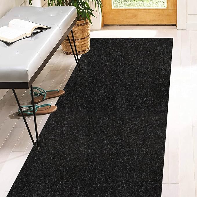 3' x 49' Runner Rugs with Rubber Backing, Indoor Outdoor Utility Carpet Runner Rugs, Black, Can Be Used as Aisle for The RV and Boat, Laundry Room and Balcony