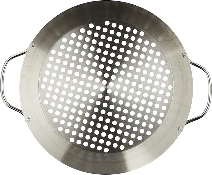 Tablecraft 12" Diameter Stainless Steel Grill Pan with Handles, Silver, Model: BBQ122