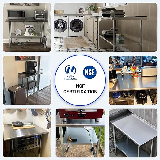 Hally Stainless Steel Table for Prep & Work 24 x 36 Inches with Caster Wheels, NSF Commercial Heavy Duty Table with Undershelf and Backsplash for Restaurant, Home and Hotel