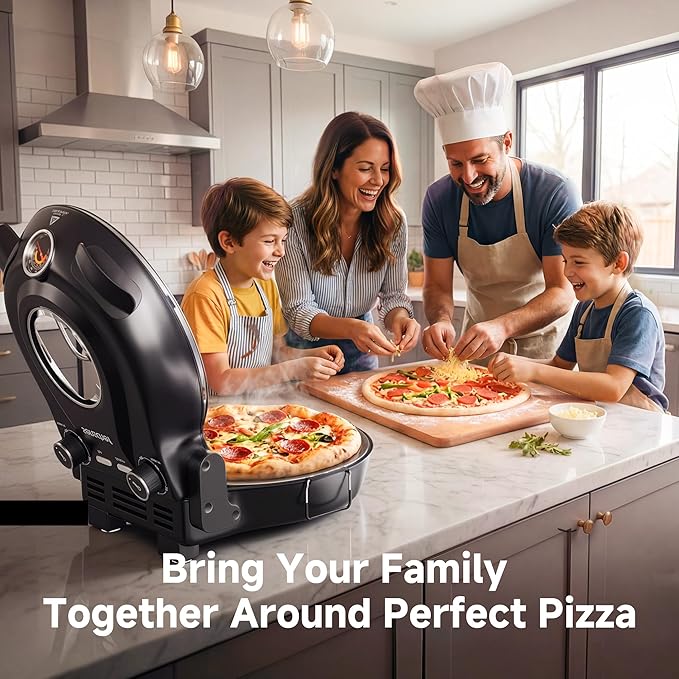 SENSCHEF 12-Inch CrustyBake Beginner's Black Glazed Stone Pizza Oven: Quick 800°F Heating, Easy-Clean Design, Recipe Book & All Tools Included - Perfect for First-Time Pizza Makers at Home