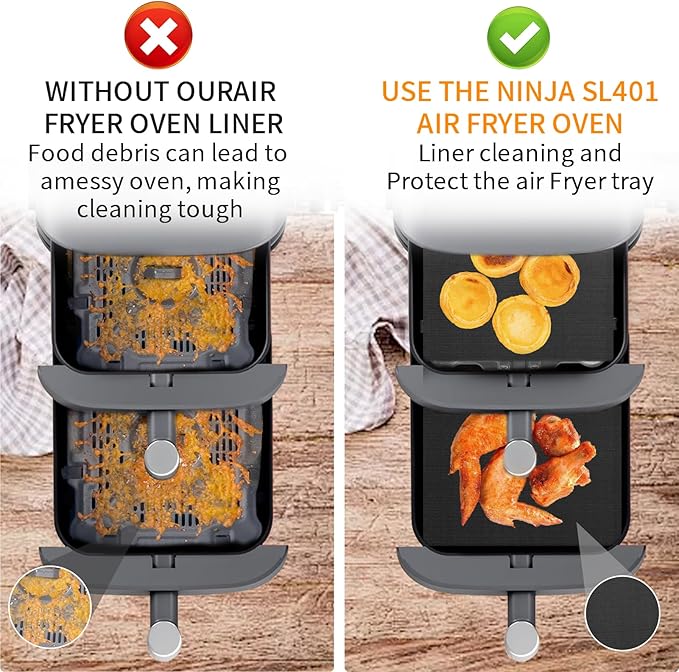 GWYSY 4-Pack Glass Fiber Air Fryer Liners Set for Ninja DoubleStack SL401, 8.07"x6.89" Reusable Basket Pads Heat-Resistant No-Scratch Air Fryer Liners Accessories