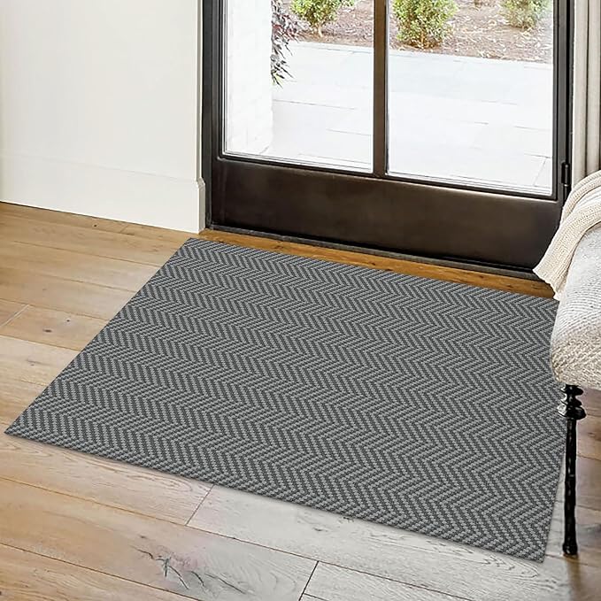 Small Area Rugs 2x3 Ft Washable Rugs for Entryway Non Slip Kitchen Mat Cotton Woven Door Mat Indoor Entrance Front Door Rugs for Foyer Bathroom Kitchen, Charcoal Gray/Gray