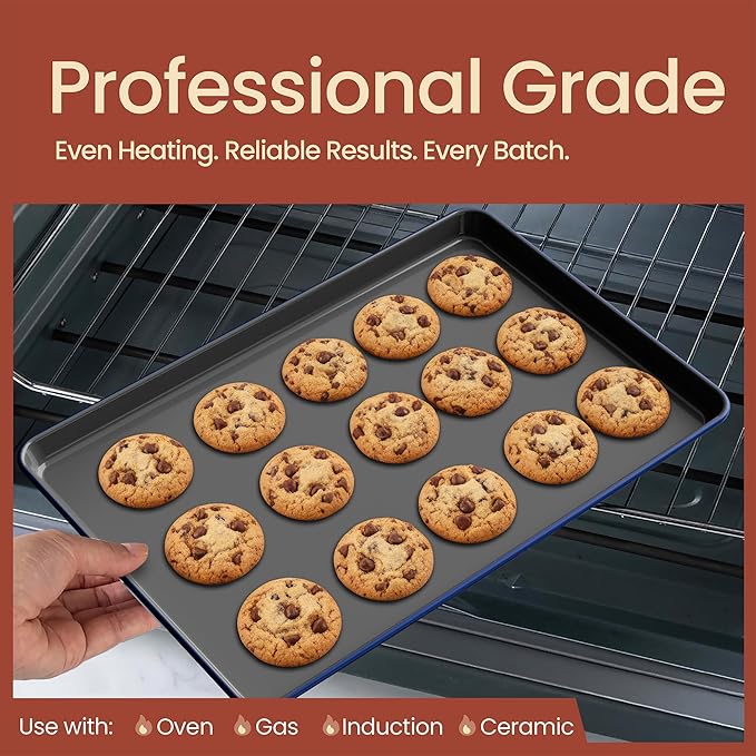 Bakken 8-Piece Ceramic Coated Bakeware Sets, Nonstick Aluminized Steel Pans with Muffin, Loaf, Cake, Roasting Pan, & Cooling Rack, Oven Safe Up To 500°F, Dishwasher Safe, BPA, PTFE & PFAS Free, Blue