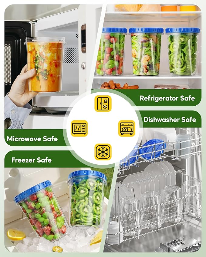 10 Pack-33oz Freezer Storage Containers Set, Plastic Food Storage Containers with Twist Top Lids, BPA Free Stackable Soup Containers for Overnight Oats/Salad/Leftover/Soup/Ice Cream