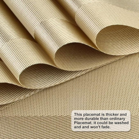 DACHUI Placemats Set of 8, Stylish Woven Place Mats for Dining Table, Washable & Durable PVC Table Mats (Gold)