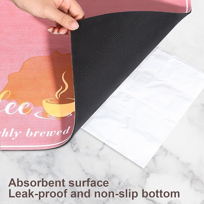 Absorbent Coffee Mat, Fashion Dish Drying Mat for Kitchen Counter Coffee Bar Accessories Espresso Machine Dish Rack 12" x 20" Pink