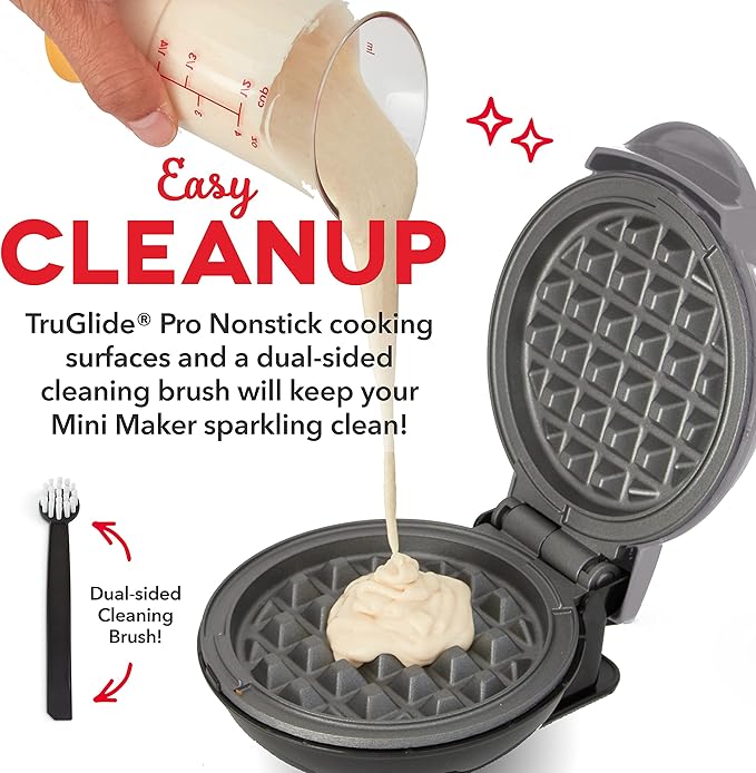 Dash Deluxe Mini Waffle Maker- Compact, Easy-to-Clean Breakfast Appliance - Convenient Cord Wrap - Cleaning Brush Included - 4-Inch - Storm Gray