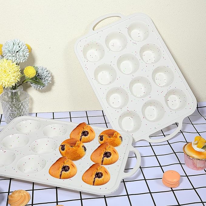 simarro Silicone Muffin Pans For Baking, 2Pack Metal Reinforced Frame Mini Cupcake Pan 12-Cup Non-Stick Mini Muffin Pan For Homemade Muffins Cupcakes And Bread Cupcake Baking Pan Molds (2)