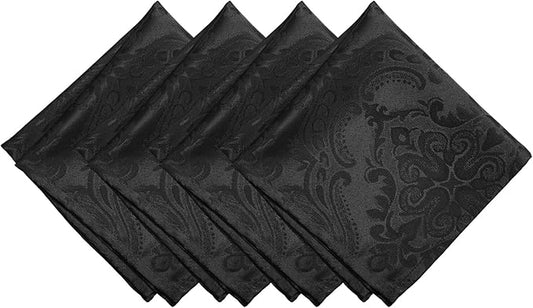 Elrene Home Fashions Caiden Elegance Damask Waterproof, Stain & Wrinkle Resistant Fabric Napkins (Set of 4), 17" x 17", Black