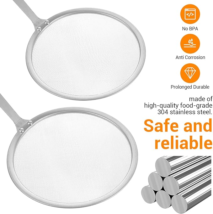2 Pcs Stainless Steel Strainers Fine Mesh Colander with Handle 2025 Upgrade Extra Fine Mesh Strainers for Cooking Skimmer Spoon Filte Grease Foam Oil Filter Food Strainer Kitchen Gadgets (Small+Large)