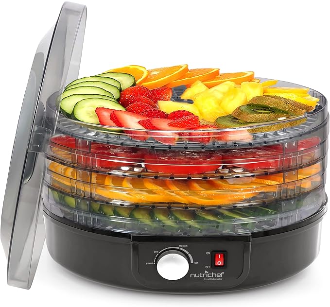Nutrichef Electric Countertop Food Dehydrator | Professional Multi-Tier Food Preserver | Dehydrate Fish, Beef Jerky, Meats, Mushrooms, Fruits & Vegetables | 5 Stackable Trays for Easy Cleaning